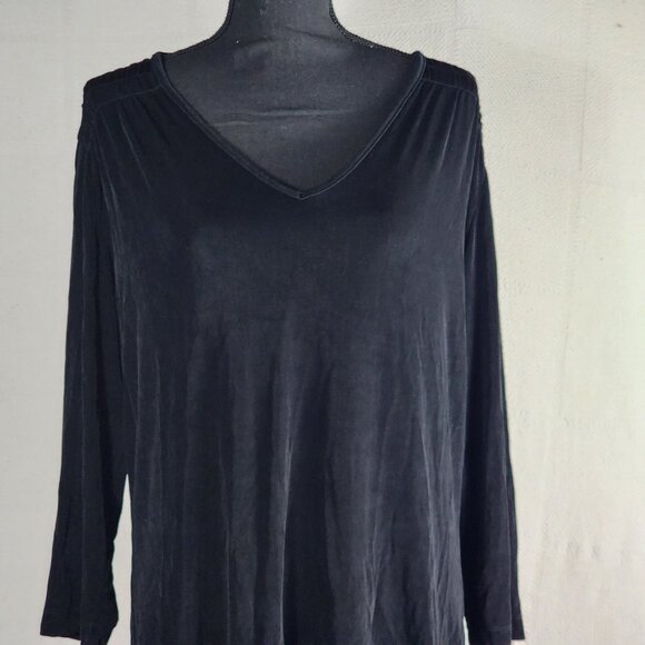 Chico's Travelers Black Acetate Span 3/4 Ruched Sleeve Top Size Chico 3 US XL 16 - Picture 4 of 16